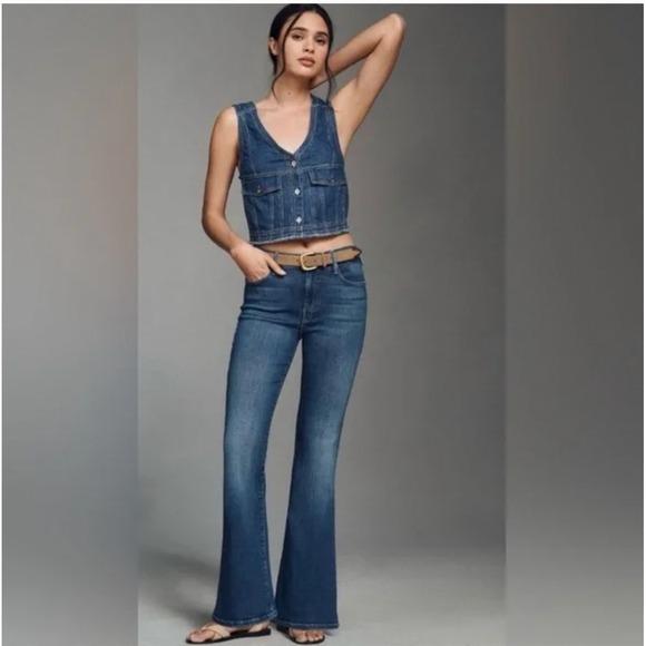 Mother The Weekender Flare Jeans Taking Chances Dark Wash Blue Women Size 29